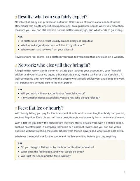 Guide page: Results, network and fees