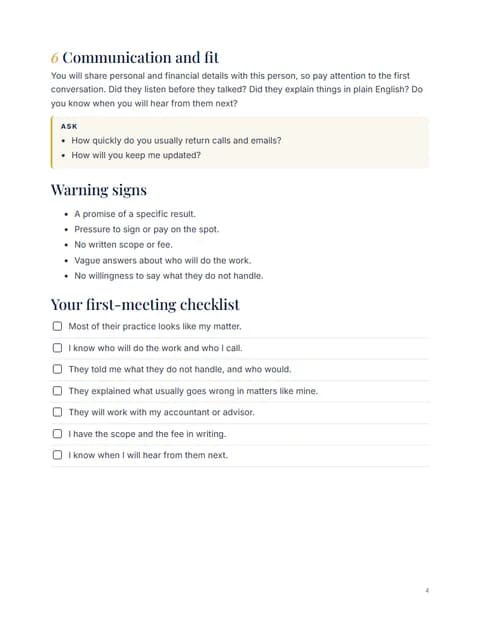 Guide page: Warning signs and your checklist