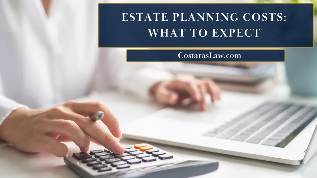 Person calculating estate planning costs using a calculator and laptop.