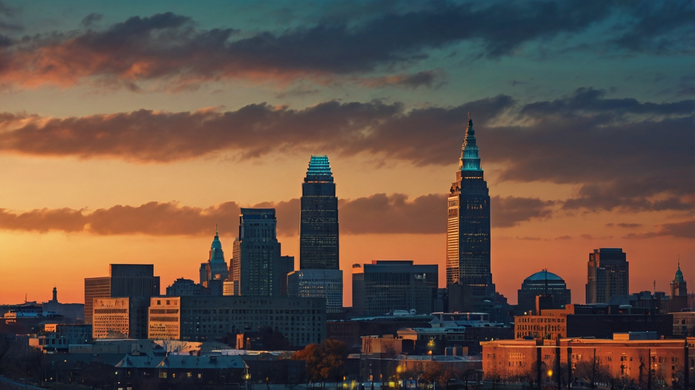 Cleveland skyline at dusk