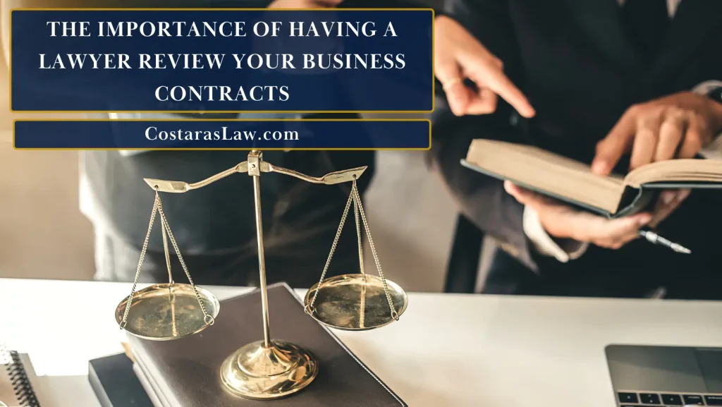 Business professionals consulting a lawyer, highlighting the importance of having a lawyer review your business contracts.