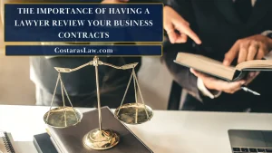 Business professionals consulting a lawyer, highlighting the importance of having a lawyer review your business contracts.